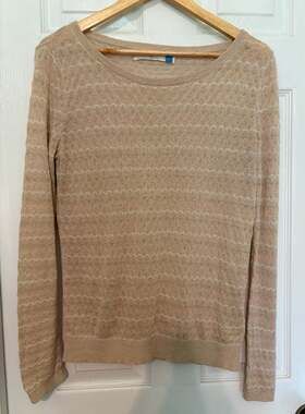 GUC Sparrow Gold Metallic Stripe Long Sleeve Knit Pullover Sweater Size L
